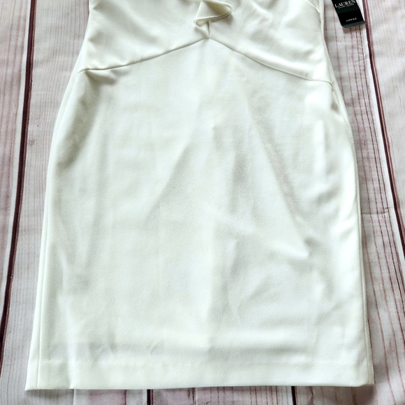 NWT Lauren Ralph Lauren Ruffle V-neck Sheath Dress Cream White | Women's Size 12 - Picture 3 of 11